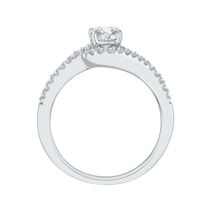 14K White Gold Twist Accented Round Diamond Semi-Mount Ring .74CTW.