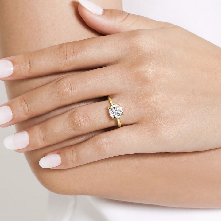 14K Yellow Gold Solitaire Straight Round Diamond Semi-Mount Ring