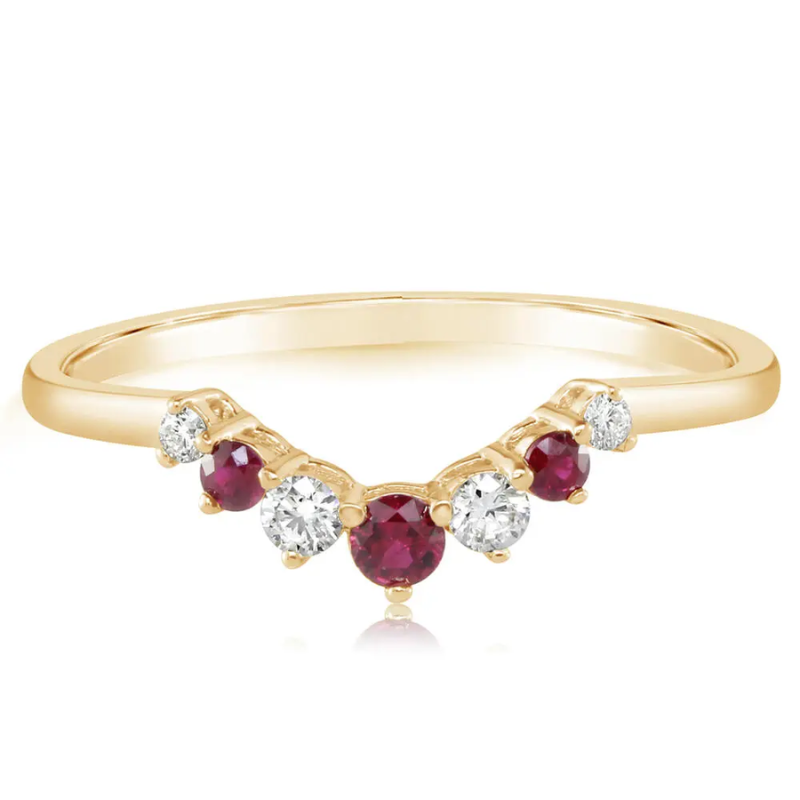 14K Yellow Gold Three Ruby & Diamond Ring (0.17 ctw Rubies)