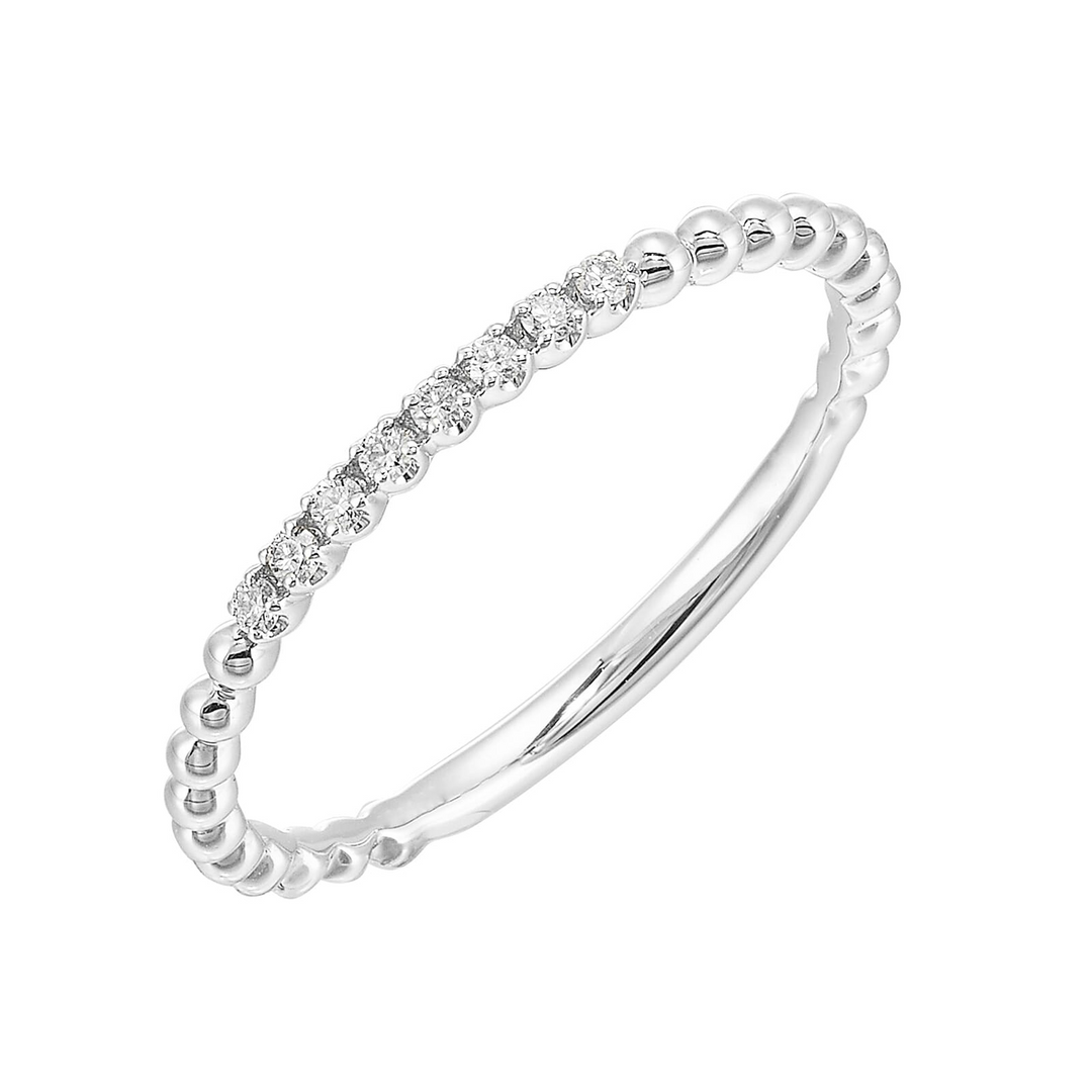 14K White Gold Beaded Diamond Stackable Ring (1/20 ctw)