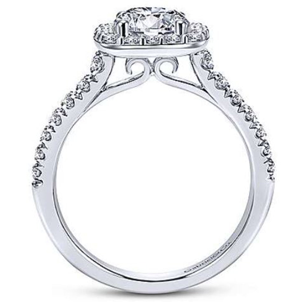 14K White Gold Halo Round Diamond Semi-Mount Ring 0.51CTW.