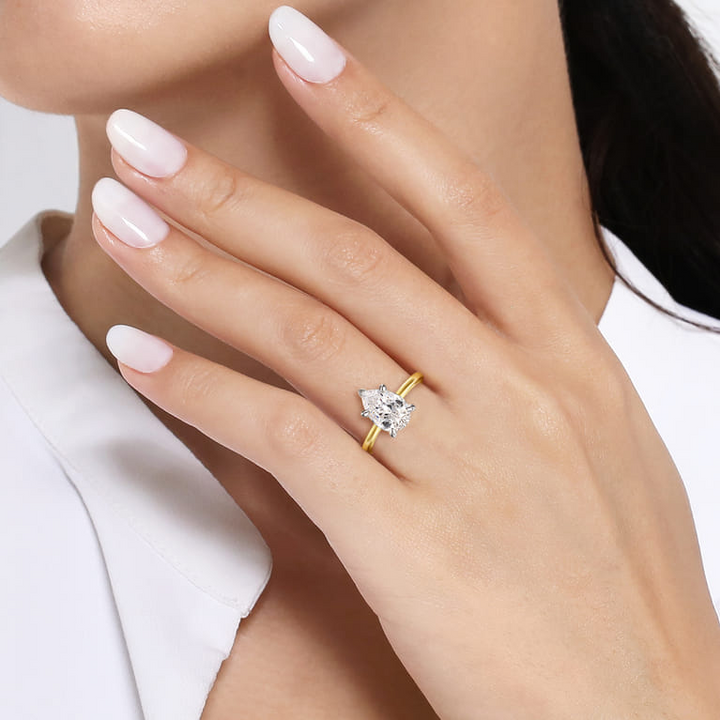 14K White-Yellow Gold Pear Shape Solitaire Diamond Engagement Ring