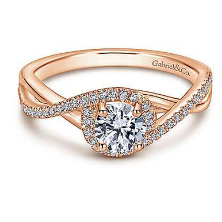 14K Rose Gold Twist Round Diamond Semi-Mount Ring 0.20CTW.
