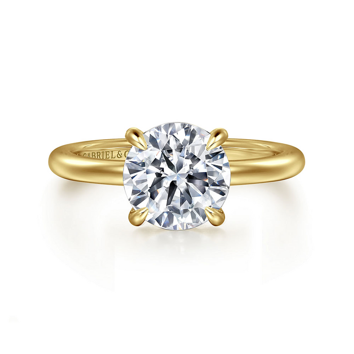 14K Yellow Gold Solitaire Straight Round Diamond Semi-Mount Ring