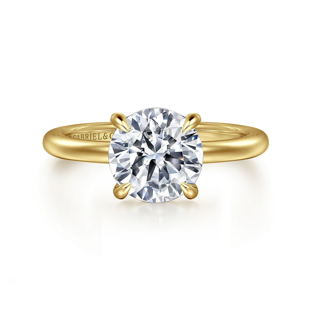 14K Yellow Gold Solitaire Straight Round Diamond Semi-Mount Ring