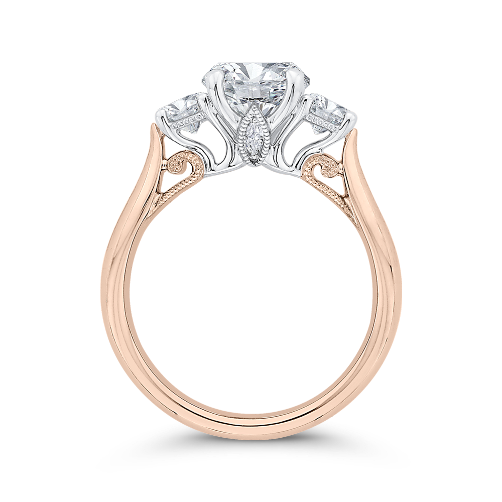 14K Rose Gold 3 Stone Round Diamond Semi-Mount Ring .50CTW.