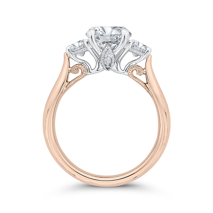 14K Rose Gold 3 Stone Round Diamond Semi-Mount Ring .50CTW.