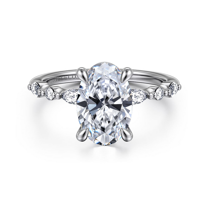 14K White Gold Accented Oval Diamond Semi-Mount Ring 0.30CTW.