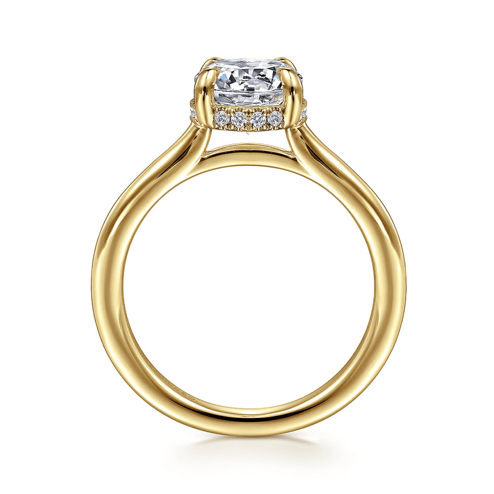 14K Yellow Gold Solitaire Hidden Halo Round Diamond Semi-Mount Ring 0.08CTW.