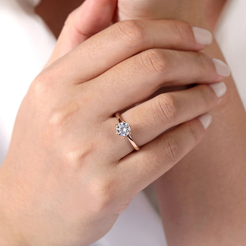 14K Rose Gold Solitaire Round 6 Prong Diamond Semi-Mount Ring