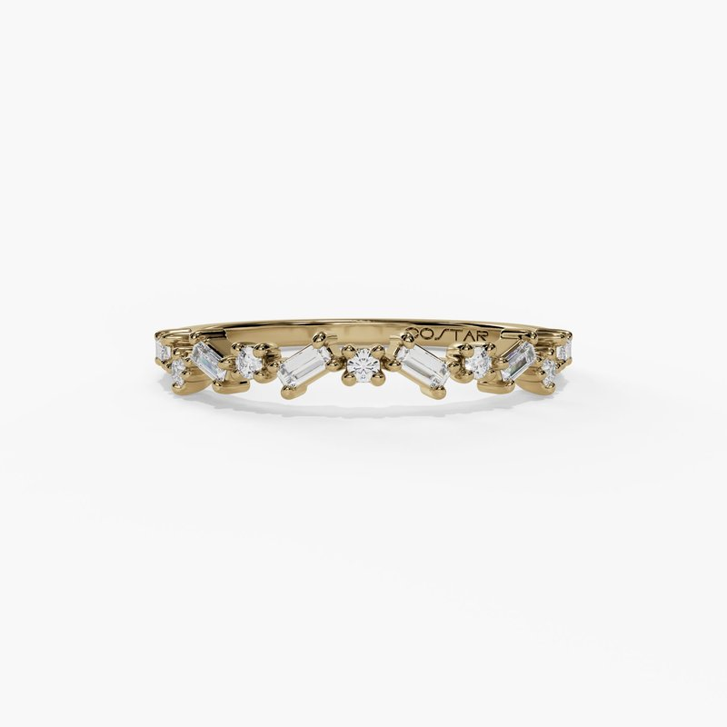 14K Yellow Gold Slanted Baguette & Round Diamond Band (0.15 ctw)
