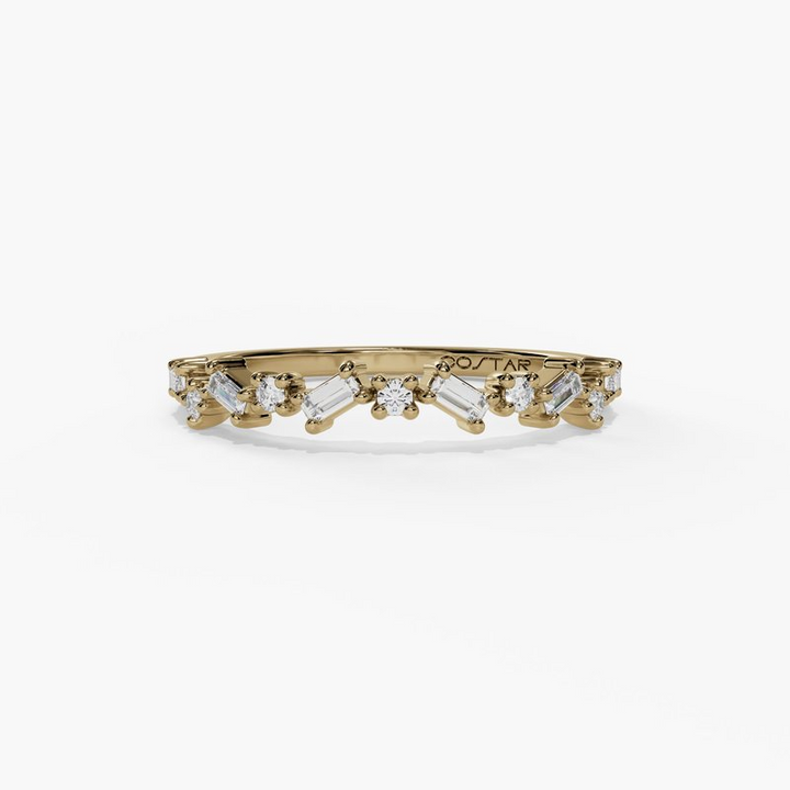 14K Yellow Gold Slanted Baguette & Round Diamond Band (0.15 ctw)