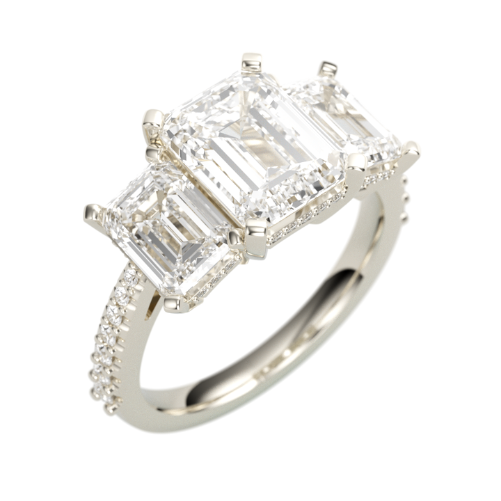 14K White Gold 3 Stone Accented Emerald Diamond Semi-Mount Ring 2.37CTW.