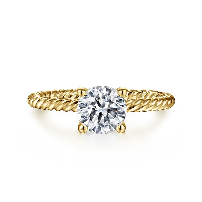 14K Yellow Gold Twist Hidden Halo Round Diamond Semi-Mount Ring .07CTW.