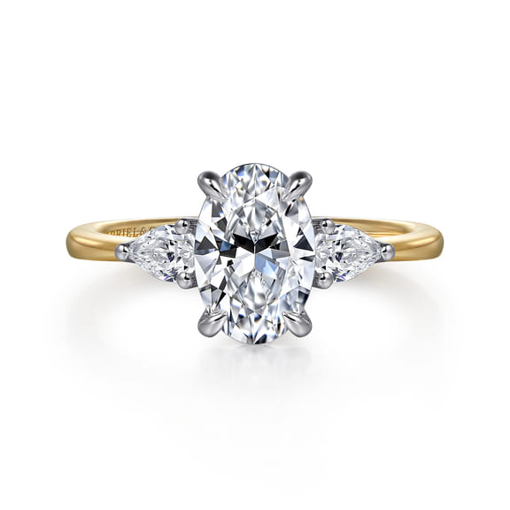 14K Two-Tone Gold Oval Three Stone Diamond Engagement Ring (0.30 ctw)