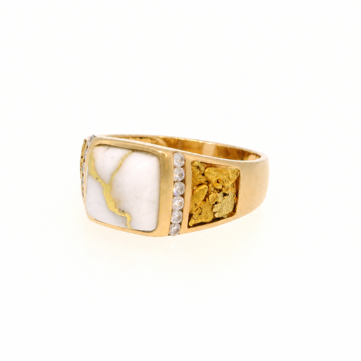 14KY NUGGET, QUARTZ & DIA RING