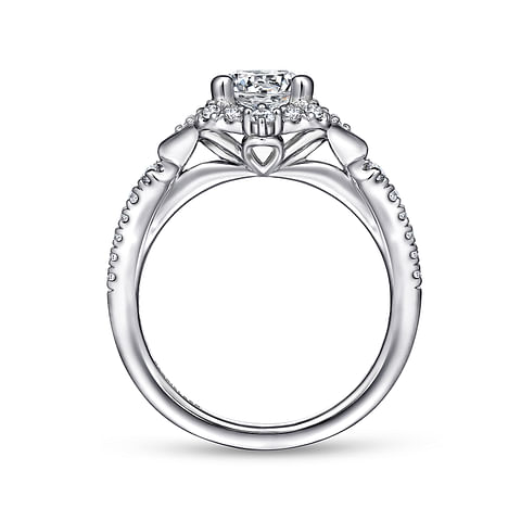14K White Gold Vintage Halo Round Diamond Semi-Mount Ring .34CTW.