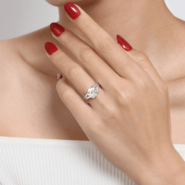 14K White Gold Solitaire Split Shank Round Diamond Semi-Mount Ring