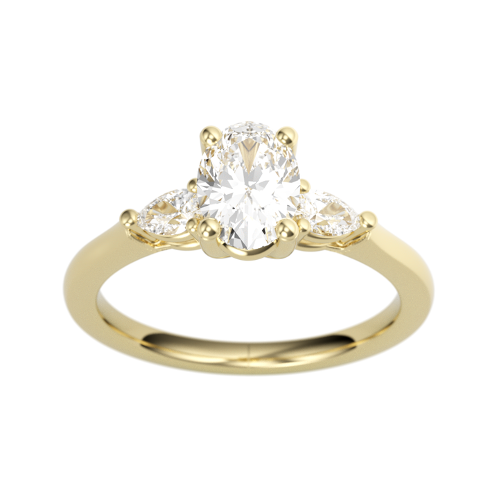 14K Yellow Gold 3 Stone Oval Diamond Semi-Mount Ring .19CTW.