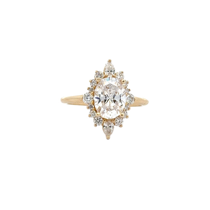 14K Yellow Gold Halo Vintage Oval Diamond Semi-Mount Ring 0.52CTW.