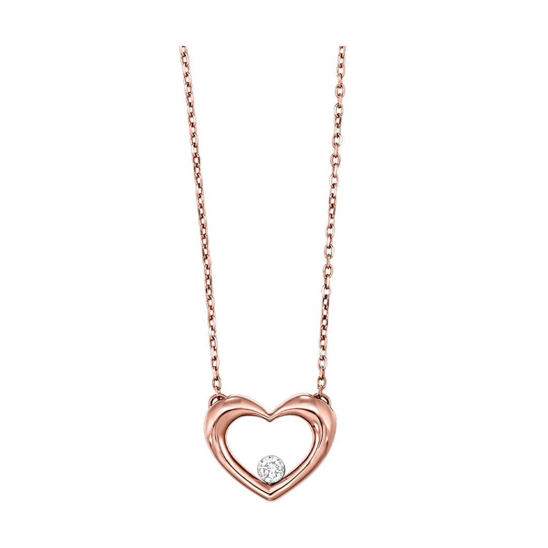 10K Rose Gold 0.05CTW. Natural Diamond Heart Pendant Necklace