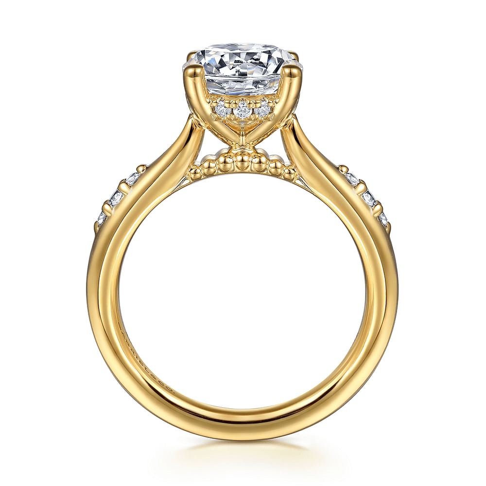 14K Yellow Gold Sparkle Accented Round Diamond Semi-Mount Ring 0.15CTW.