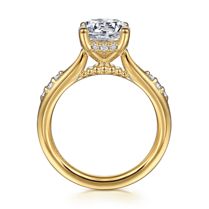 14K Yellow Gold Sparkle Accented Round Diamond Semi-Mount Ring 0.15CTW.