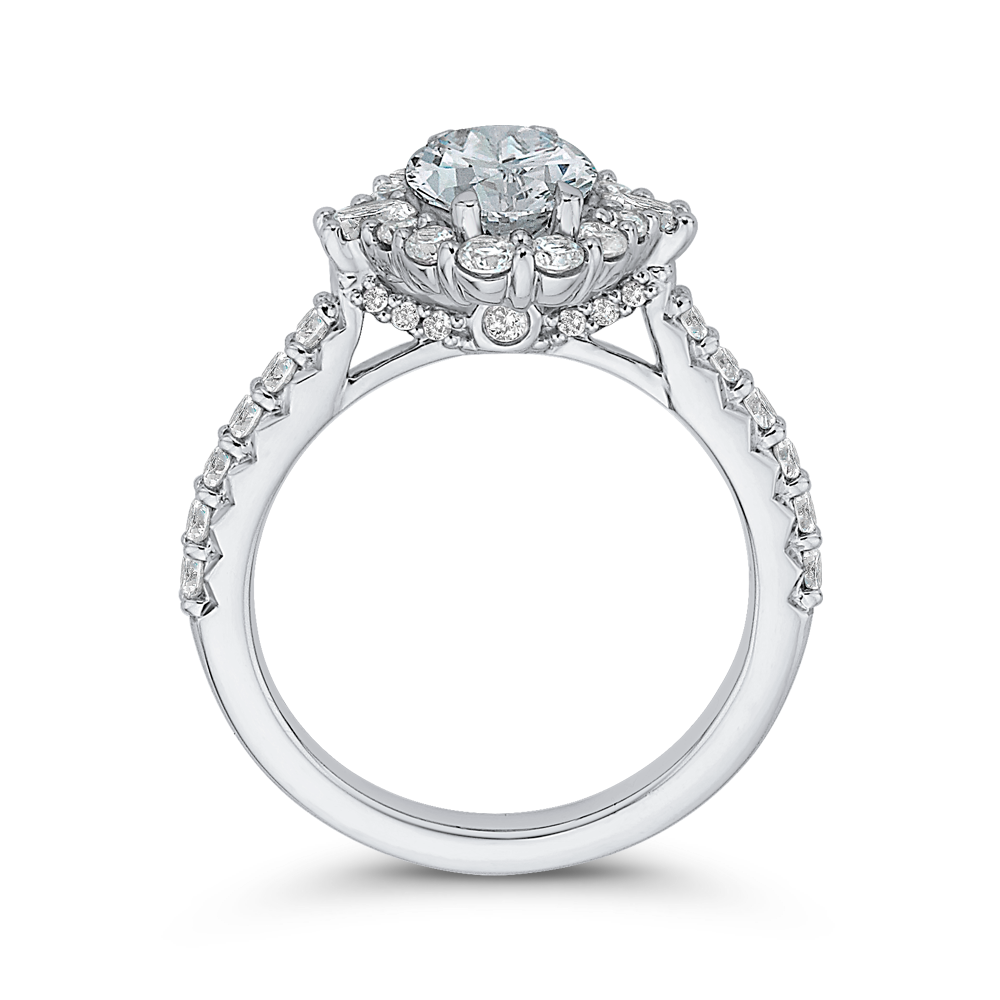 14K White Gold Halo Accented Oval Diamond Semi-Mount Ring .85CTW.