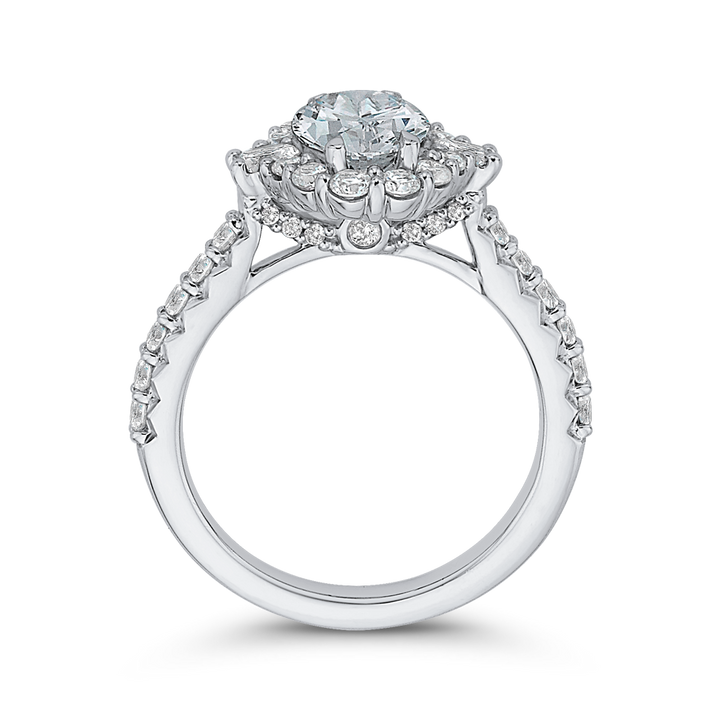 14K White Gold Halo Accented Oval Diamond Semi-Mount Ring .85CTW.