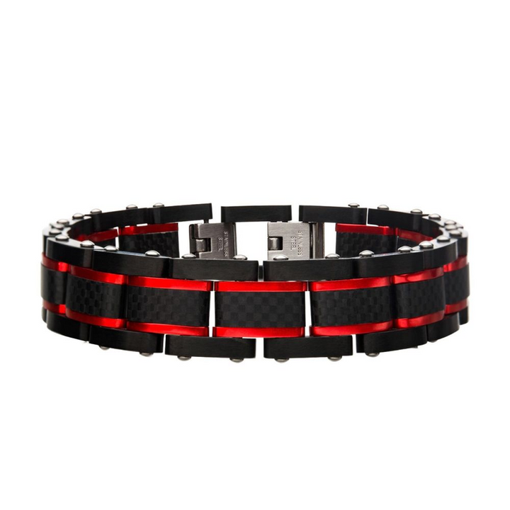 Black & Red Carbon Fiber Link Bracelet (14mm)