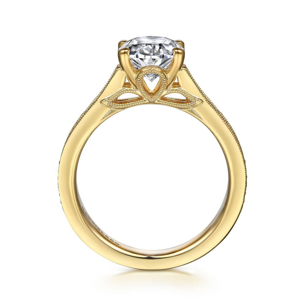 14K Yellow Gold Vintage Pave Oval Diamond Semi-Mount Ring 0.25CTW.