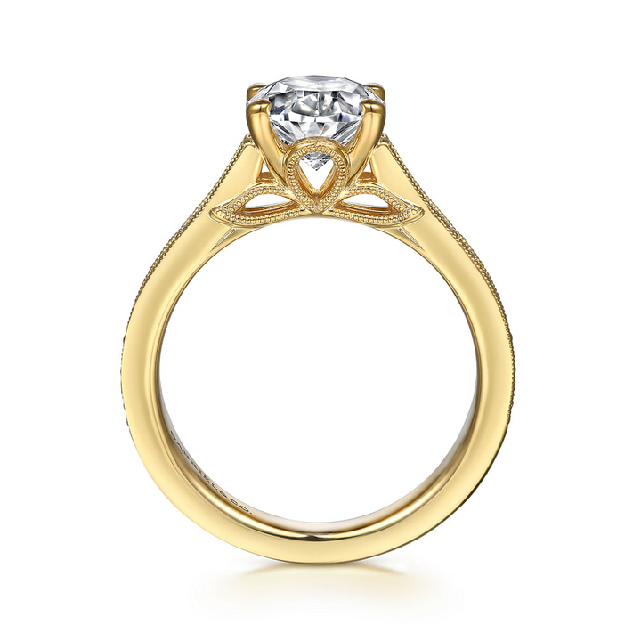 14K Yellow Gold Vintage Pave Oval Diamond Semi-Mount Ring (0.25CTW.)