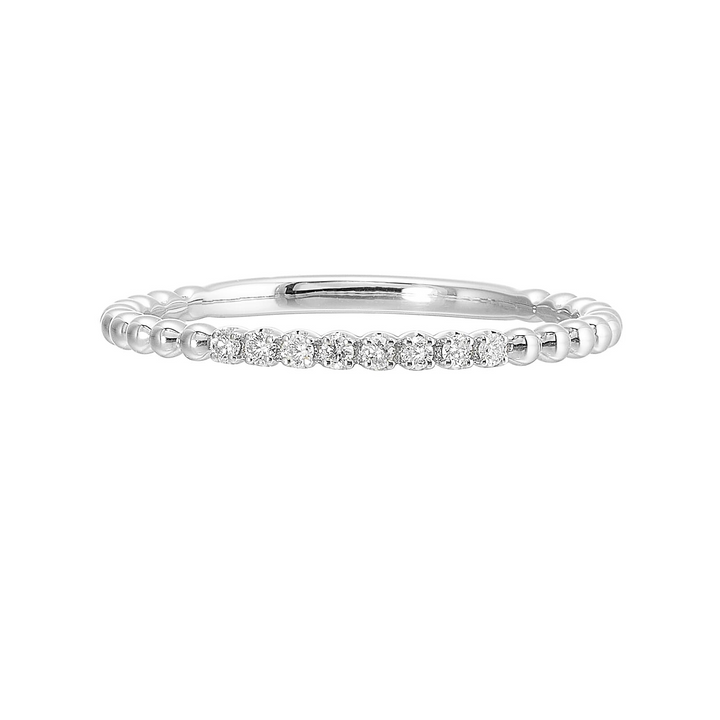 14K White Gold Beaded Diamond Stackable Ring (1/20 ctw)