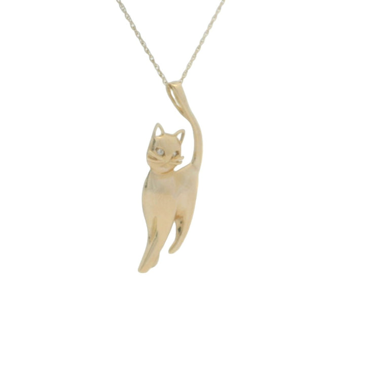 14K Yellow Gold Estimated 0.02 CTW Natural Diamond Cat Themed Pendant Necklace