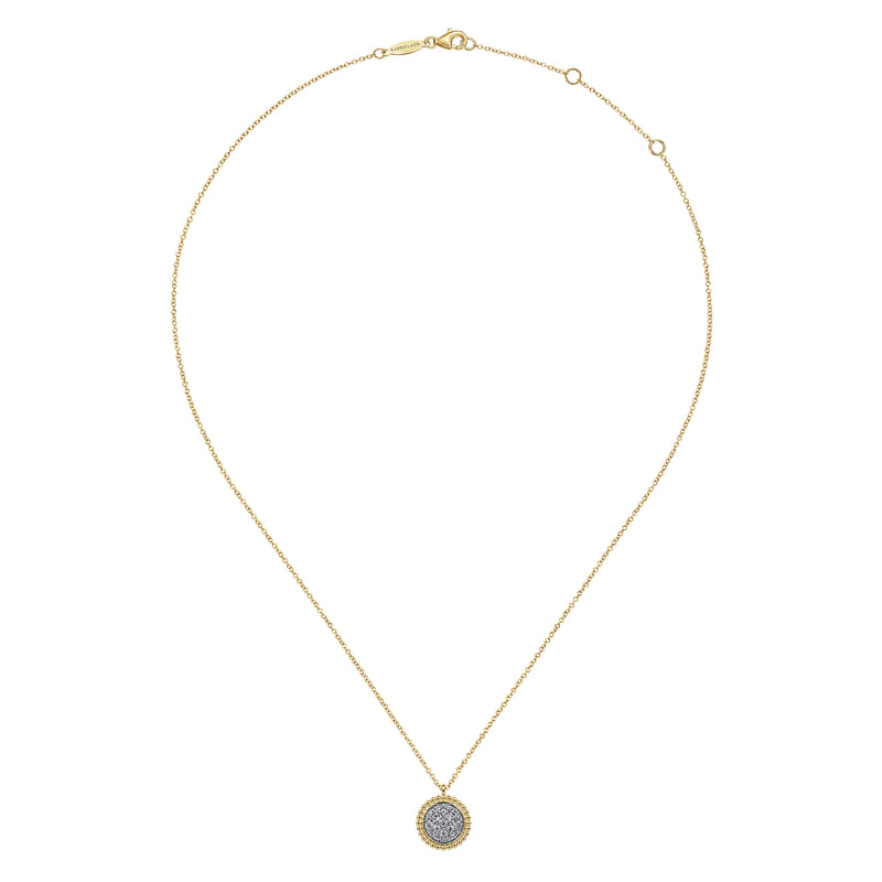 14K Yellow Gold Bujukan and Diamond Pave Pendant Necklace