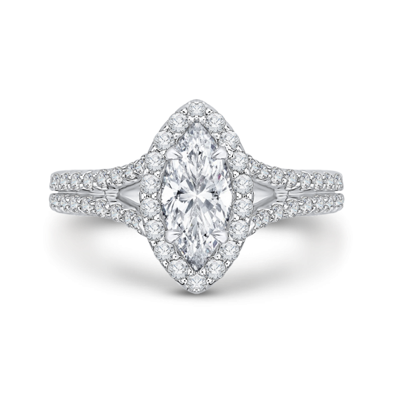 14K White Gold Halo Split Shank Marquise Diamond Semi-Mount Ring CTW.