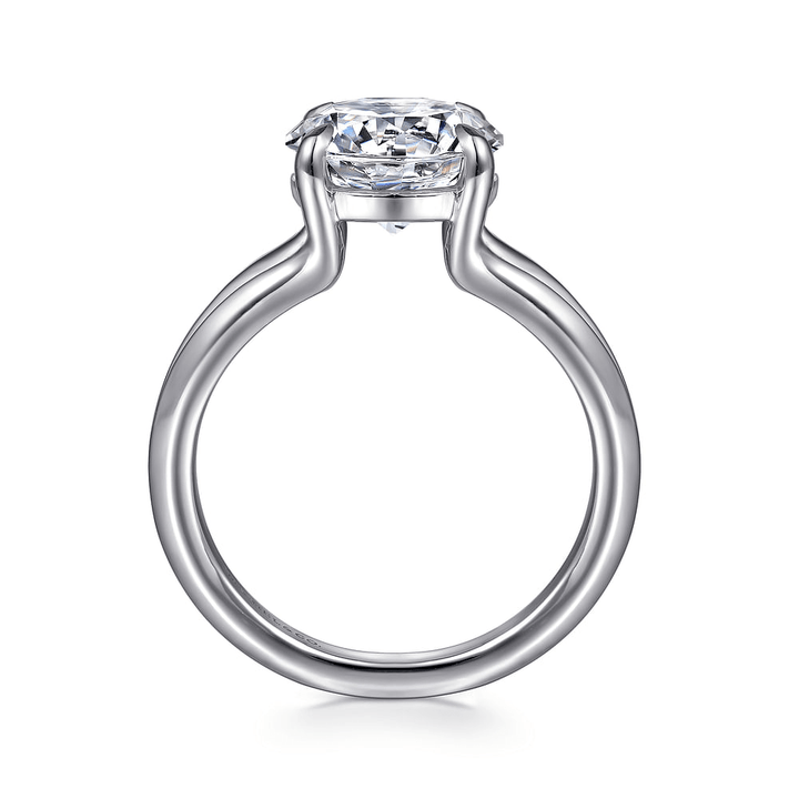 14K White Gold Solitaire Split Shank Round Diamond Semi-Mount Ring