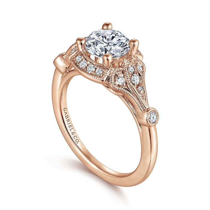 14K Rose Gold Vintage Round Diamond Semi-Mount Ring .21CTW.