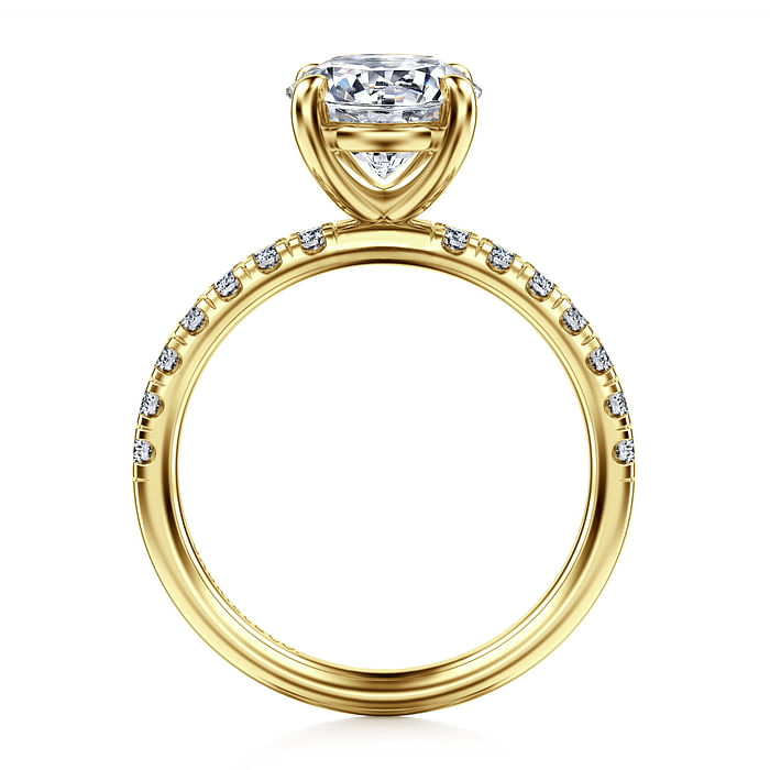 14K Yellow Gold Straight Accented Round Diamond Semi-Mount Ring 0.35CTW.