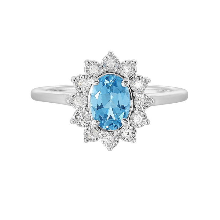 Sterling Silver Oval Blue Topaz and Diamond Halo Ring (1 ctw.)