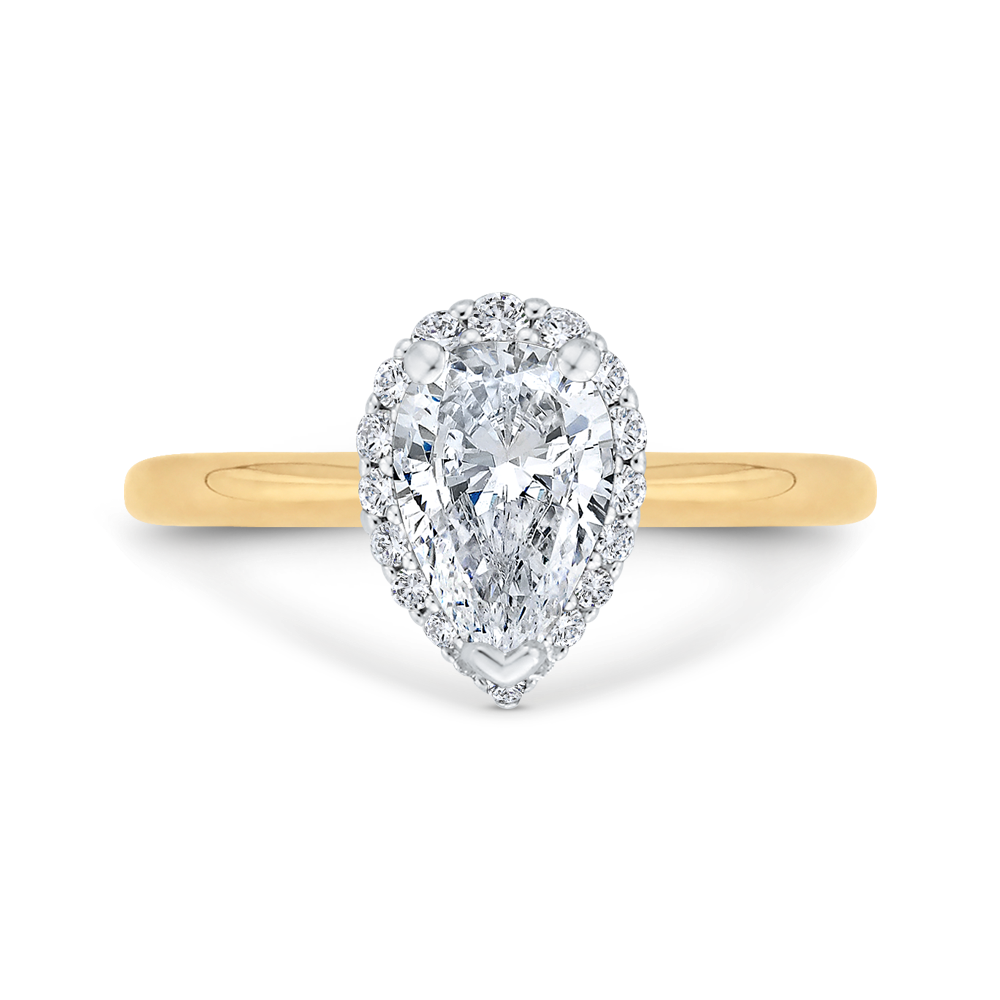 14K Yellow Gold Halo Straight Pear Diamond Semi-Mount Ring .20CTW.