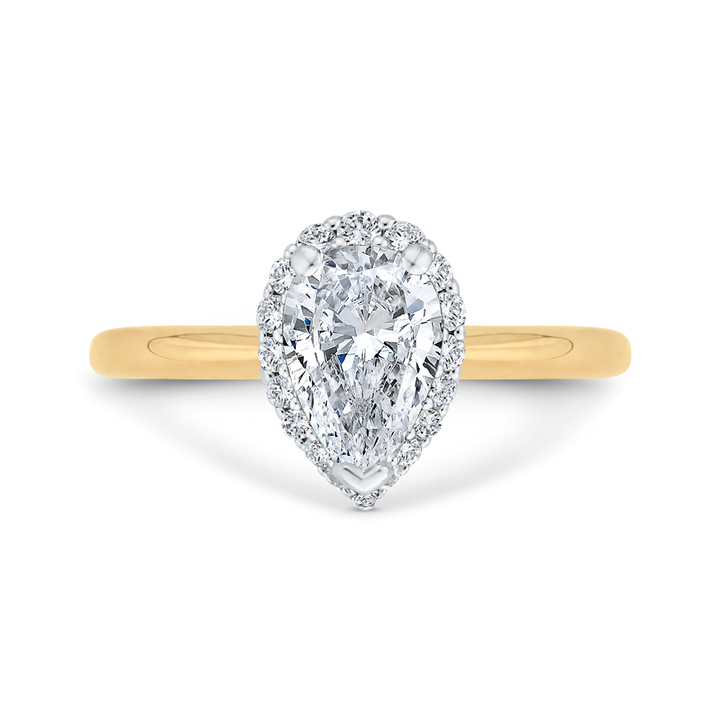 14K Yellow Gold Halo Straight Pear Diamond Semi-Mount Ring .20CTW.