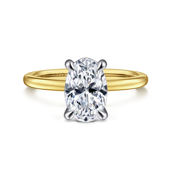 14K White-Yellow Gold Oval Solitaire Diamond Engagement Ring