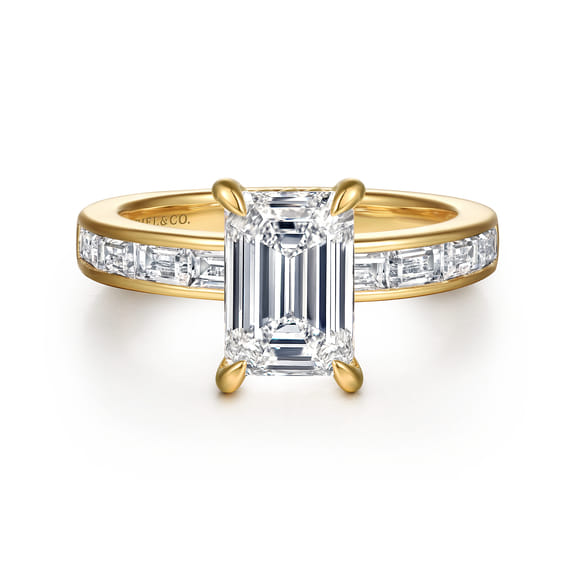 14K Yellow Gold Emerald Cut Baguette Diamond Engagement Ring (0.65 ctw)