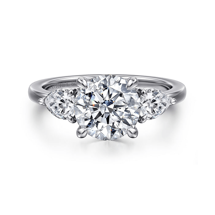 14K White Gold 3 Stone Solitaire Round Diamond Semi-Mount Ring 0.60CTW.