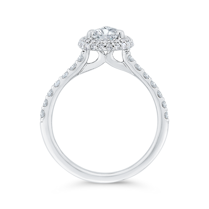 14K White Gold Accented Halo Pear Diamond Semi-Mount Ring .55CTW.