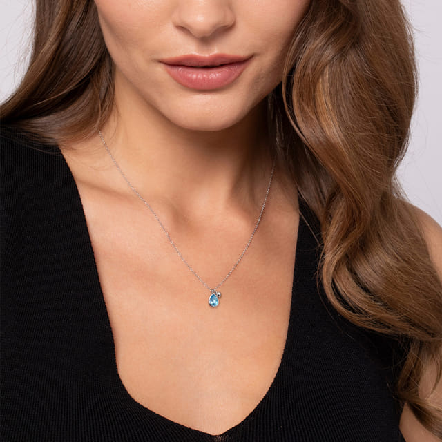 Sterling Silver Blue Topaz Pear Pendant Necklace