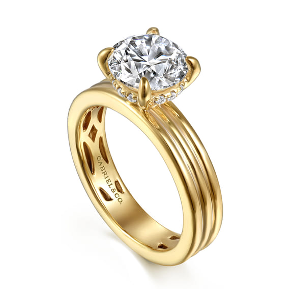 14K Yellow Gold Round Wide Band Diamond Engagement Ring (0.07 ctw)