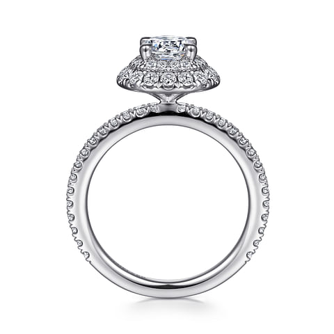 14K White Gold Double Halo Accented Round Diamond Semi-Mount Ring CTW.