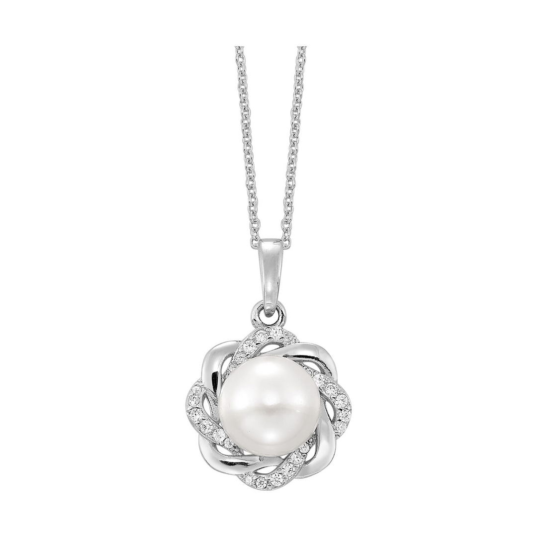 Silver Freshwater Pearl Pendant with Twisted Halo